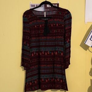 mittoshop Burgundy Tunic with Teal & Rust Geometric Print